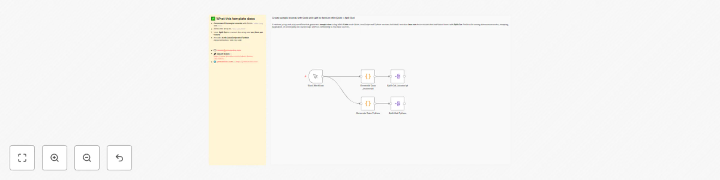Workflow preview: Generate and split sample data records using JavaScript and Python