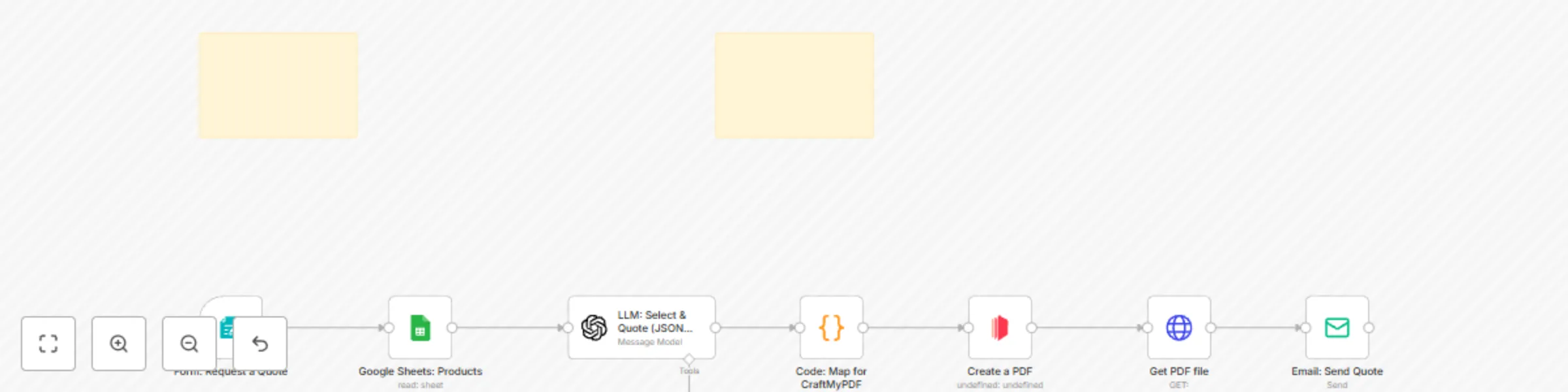 Workflow preview: Automated request-to-quote with OpenAI, Google Sheets & CraftMyPDF