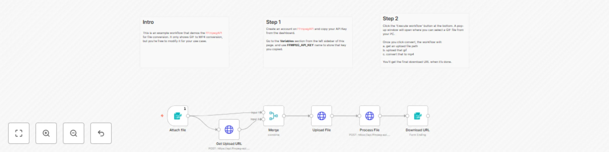 Workflow preview: Convert GIF to MP4 with FFmpegAPI