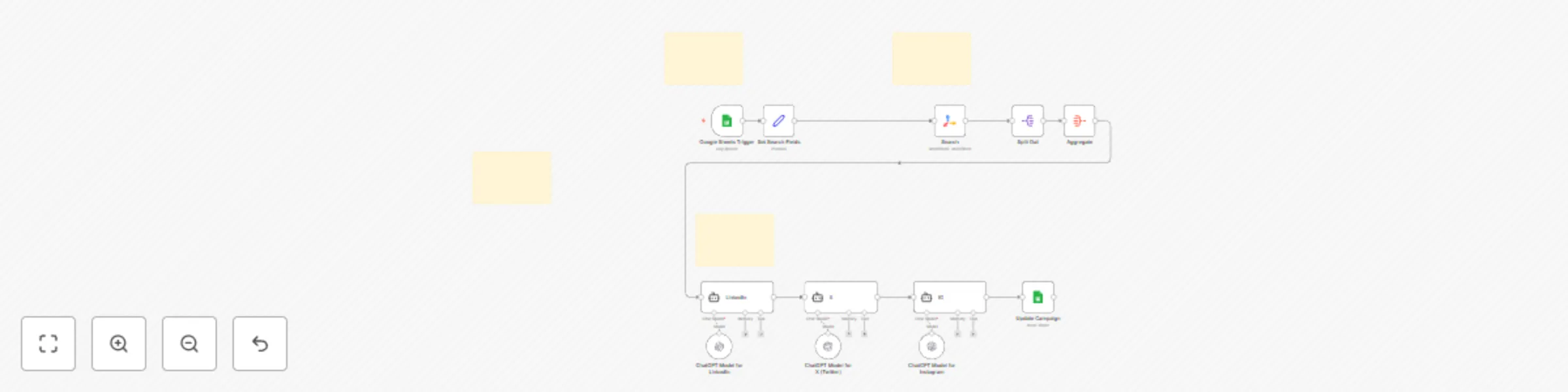 Workflow preview: Generate platform-specific social media posts with ChatGPT, Tavily & G-Sheets